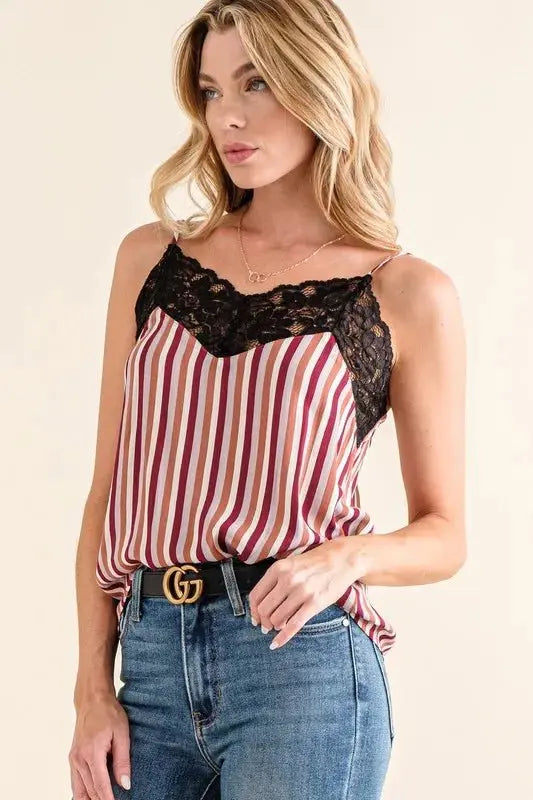 And The Why Stripe Print with Lace Cami for Women - Love Salve